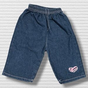 Vintage Carter’s Baby Girls Denim Jeans 24M Blue Pink Heart Embroidered Cotton